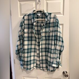Old Navy Women’s Green and Cream White Plaid Button Down Shirt